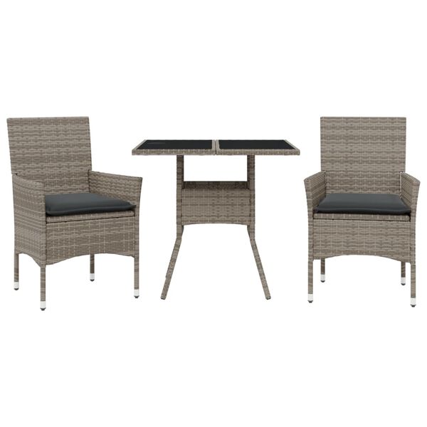 vidaXL Ensemble &agrave; manger de jardin et coussins 3 pcs gris rotin verre