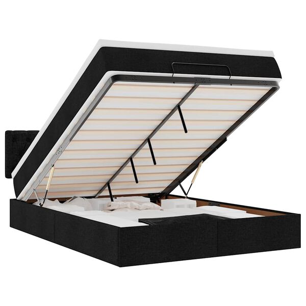 vidaXL Lit ottoman avec matelas et LED noir 140x190 cm tissu