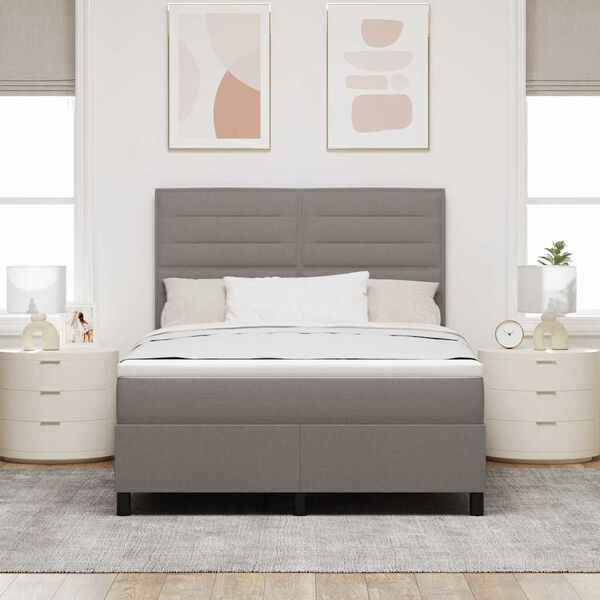vidaXL Lit &agrave; ressorts avec matelas avec LED Taupe 140 x 200 cm tissu