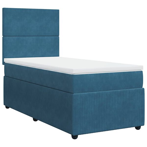 vidaXL Sommier &agrave; lattes de lit avec matelas bleu 90x200 cm velours