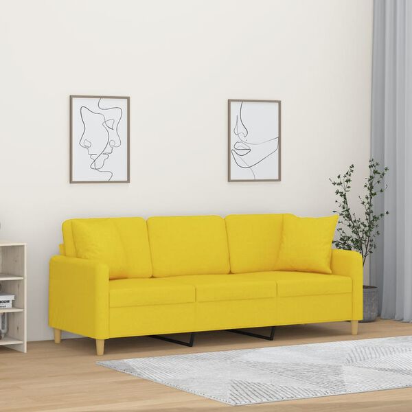 vidaXL Canap&eacute; 3 places avec oreillers jaune clair 180 cm tissu