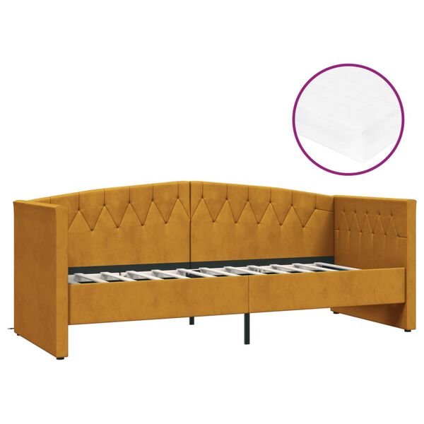 vidaXL Lit avec matelas et USB Marron Velours 90x200 cm