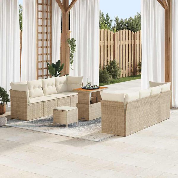 vidaXL Ensemble de canap&eacute; de jardin 11 pcs Beige et cr&egrave;me polyrotin