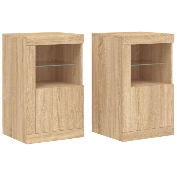 vidaXL Armoires lat&eacute;rales et lumi&egrave;res LED 2 pcs ch&ecirc;ne sonoma