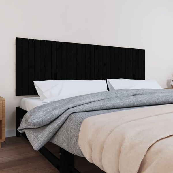 vidaXL T&ecirc;te de lit murale Noir 185x3x60 cm Bois massif de pin