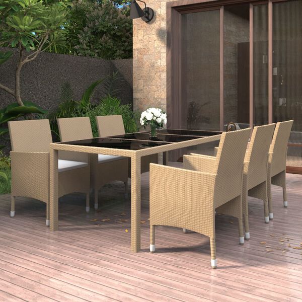 vidaXL Ensemble &agrave; Manger de jardin 7pcs R&eacute;sine tress&eacute;e et verre tremp&eacute;