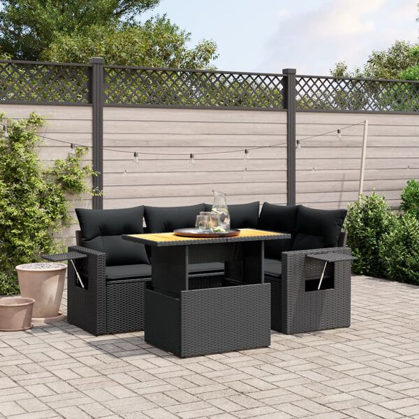 vidaXL Salon de jardin 5 pcs avec coussins noir r&eacute;sine tress&eacute;e