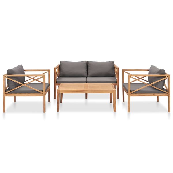 vidaXL Salon de jardin 4 pcs avec coussins Bois de teck solide