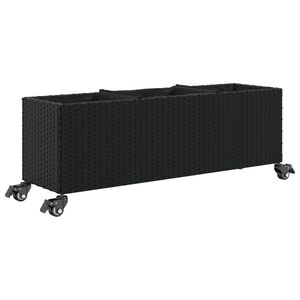 vidaXL Jardini&egrave;re avec roulettes et 3 pots noir 107x32x38 cm rotin