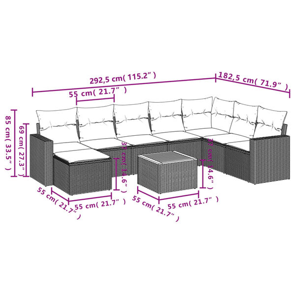 vidaXL Salon de jardin 9 pcs avec coussins noir r&eacute;sine tress&eacute;e