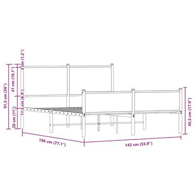 vidaXL Cadre de lit métal avec tête de lit et pied de lit 137x190 cm