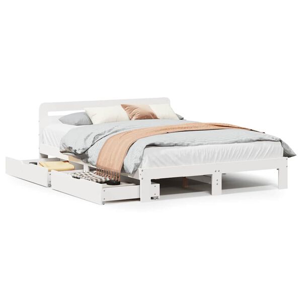 vidaXL Cadre de lit sans matelas blanc 135x190 cm bois de pin massif
