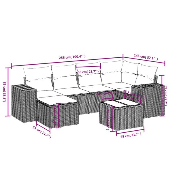 vidaXL Salon de jardin avec coussins 7 pcs gris clair r&eacute;sine tress&eacute;e