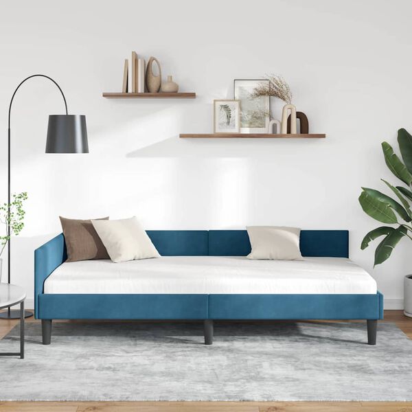 vidaXL Cadre de lit d'angle Bleu 90 cm x 190 cm VeloursetContreplaqu&eacute;