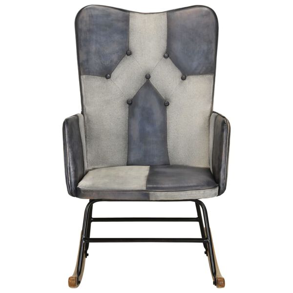 vidaXL Chaise &agrave; bascule Gris Cuir v&eacute;ritable et toile