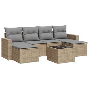 vidaXL Salon de jardin avec coussins 7 pcs beige r&eacute;sine tress&eacute;e