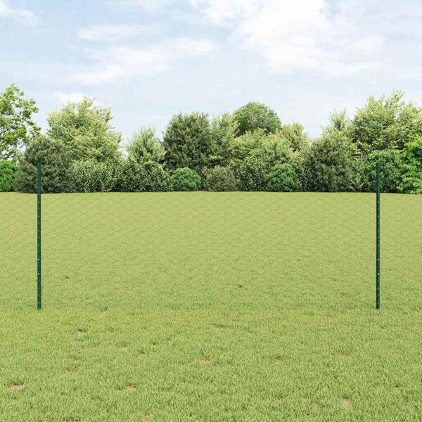 vidaXL Cl&ocirc;ture avec poteau Vert 1 x 100 m Acier et PVC