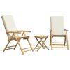 vidaXL Ensemble de bistro pliante 3 pcs et coussins blanc cr&egrave;me bambou