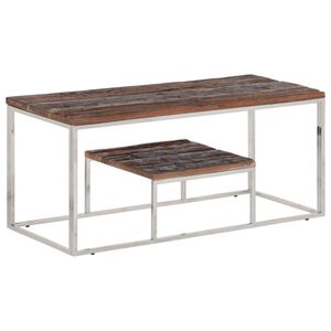 vidaXL Table basse argenté acier inoxydable et bois de mélèze massif