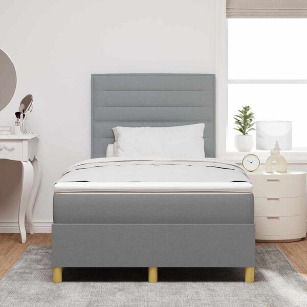 vidaXL Lit &agrave; ressort LED avec matelas Gris clair 120 x 200 cm tissu