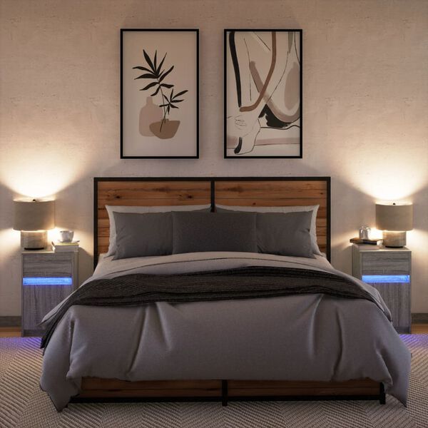 vidaXL Armoires de chevet et lumi&egrave;res LED 2 pcs sonoma gris
