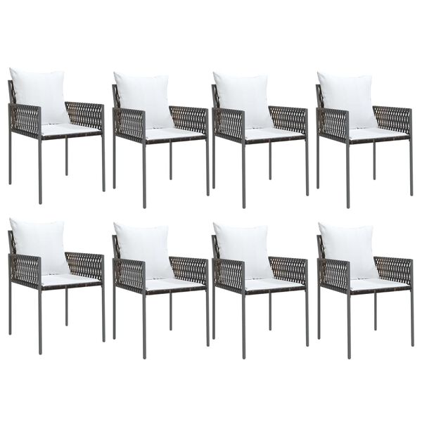 vidaXL Ensemble &agrave; manger de jardin 9 pcs coussins r&eacute;sine tress&eacute;e acier
