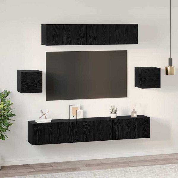 vidaXL Ensemble meuble TV 7 pcs Ch&ecirc;ne noir Bois d'ing&eacute;nierie