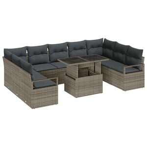 vidaXL Ensemble de canap&eacute; de jardin avec coussin 10 pcs Gris polyrotin