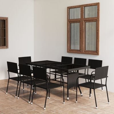 vidaXL Ensemble à dîner de jardin 9 pcs Résine tressée Noir