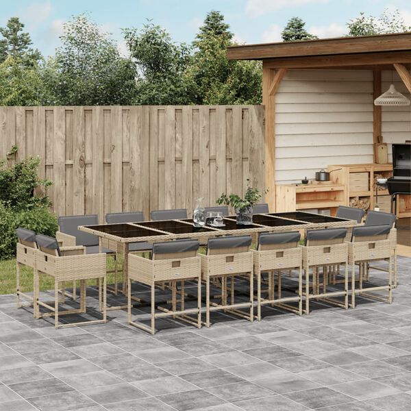vidaXL Ensemble &agrave; manger de jardin et coussins 15 pcs m&eacute;lange beige
