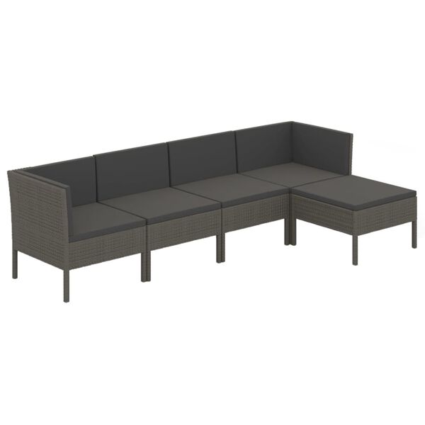 vidaXL Salon de jardin 5 pcs avec coussins r&eacute;sine tress&eacute;e gris