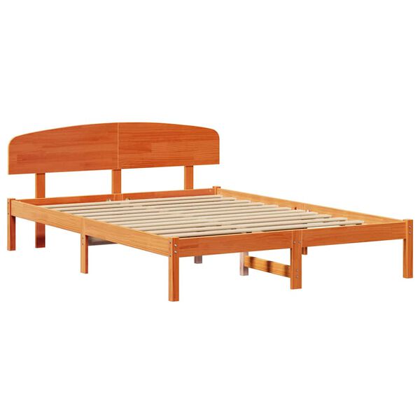 vidaXL Cadre de lit avec t&ecirc;te de lit Brun cire 150 x 200 cm Pin massif