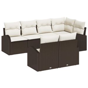 vidaXL Ensemble de canap&eacute; de jardin 7 pcs Marron et blanc Poly rotin