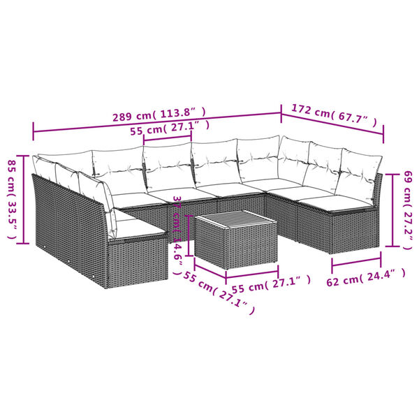 vidaXL Salon de jardin 10 pcs avec coussins noir r&eacute;sine tress&eacute;e