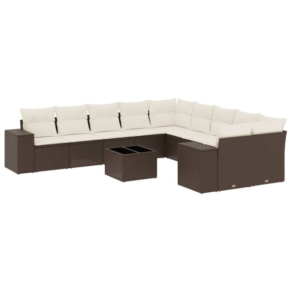 vidaXL Salon de jardin et coussins 11 pcs marron r&eacute;sine tress&eacute;e