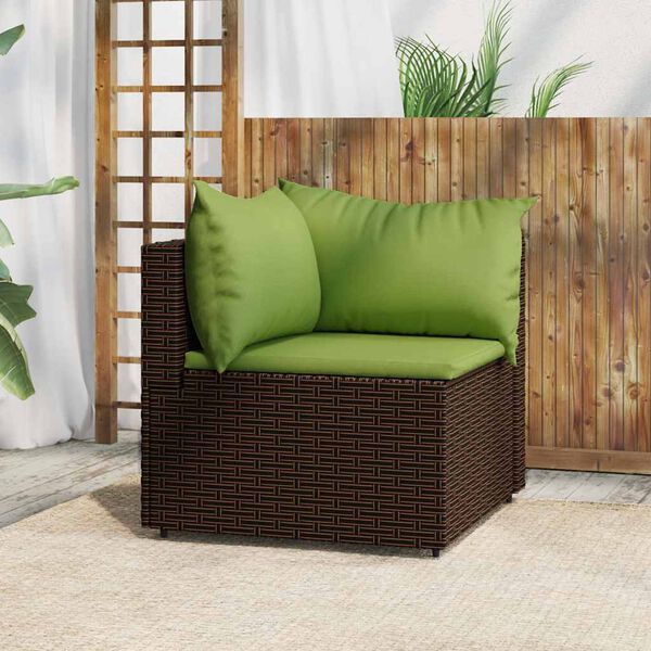 vidaXL Canap&eacute; d'angle de jardin avec coussins marron r&eacute;sine tress&eacute;e