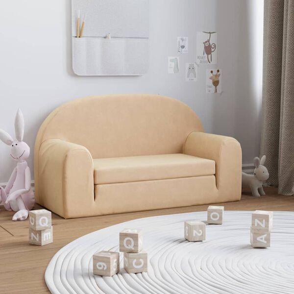 vidaXL Canap&eacute;-lit pour enfants &agrave; 2 places Cr&egrave;me Peluche douce
