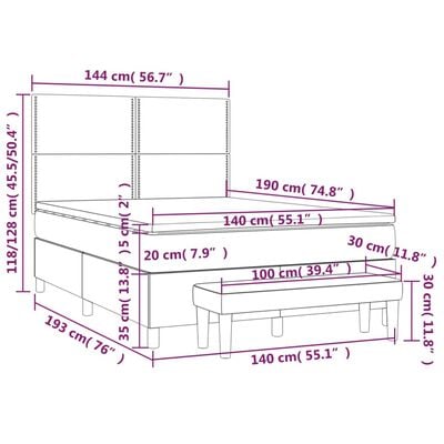 vidaXL Sommier à lattes de lit avec matelas Marron foncé 140x190 cm