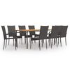 vidaXL Ensemble &agrave; manger de jardin 9 pcs R&eacute;sine tress&eacute;e Marron