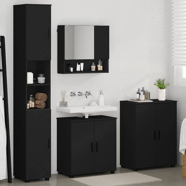 vidaXL Ensemble de mobilier de salle de bain Montage mural 4 pcs Noir