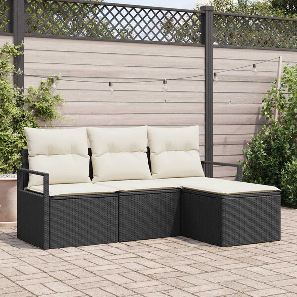 vidaXL Ensemble de Canap&eacute;s avec coussin 4 pcs Noir polyrotin