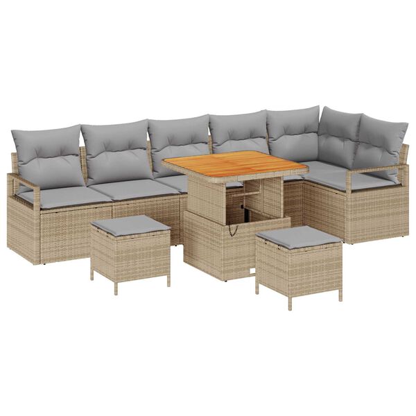 vidaXL Ensemble de canap&eacute; de jardin 9 pcs Beige Poly rotin