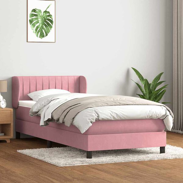 vidaXL Sommier &agrave; lattes de lit avec matelas rose 100x220 cm velours
