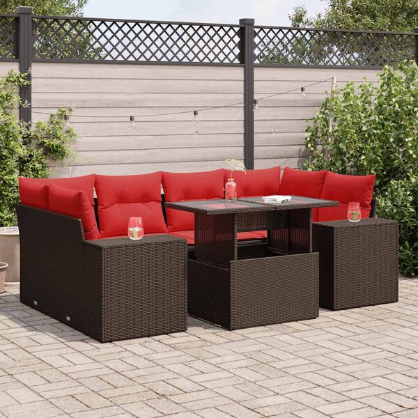 vidaXL Salon de jardin avec coussins 7pcs marron r&eacute;sine tress&eacute;e