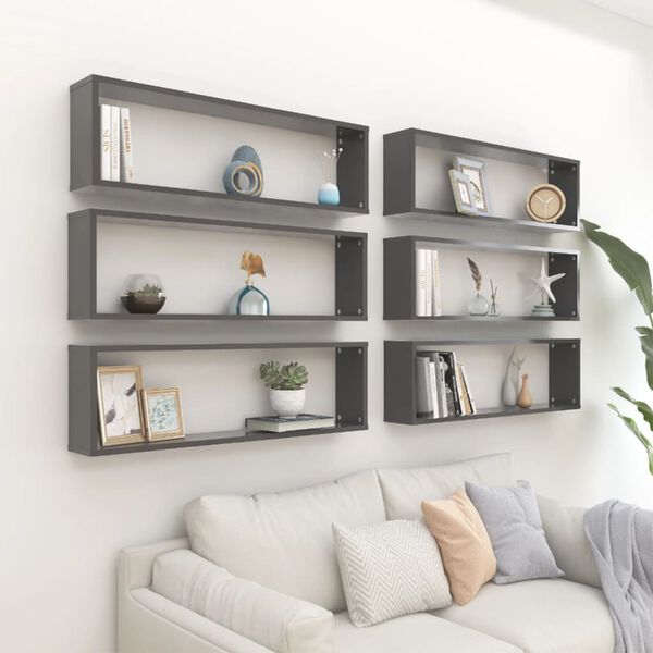 vidaXL &Eacute;tag&egrave;res cube murales 6 pcs Gris 100x15x30 cm bois d'ing&eacute;nierie