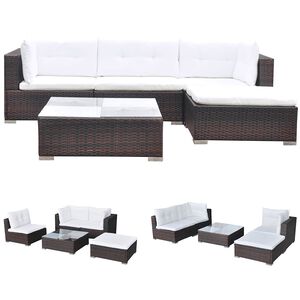 vidaXL Salon de jardin 5 pcs avec coussins r&eacute;sine tress&eacute;e marron
