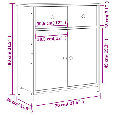 vidaXL Buffet chêne fumé 70x30x80 cm bois d'ingénierie