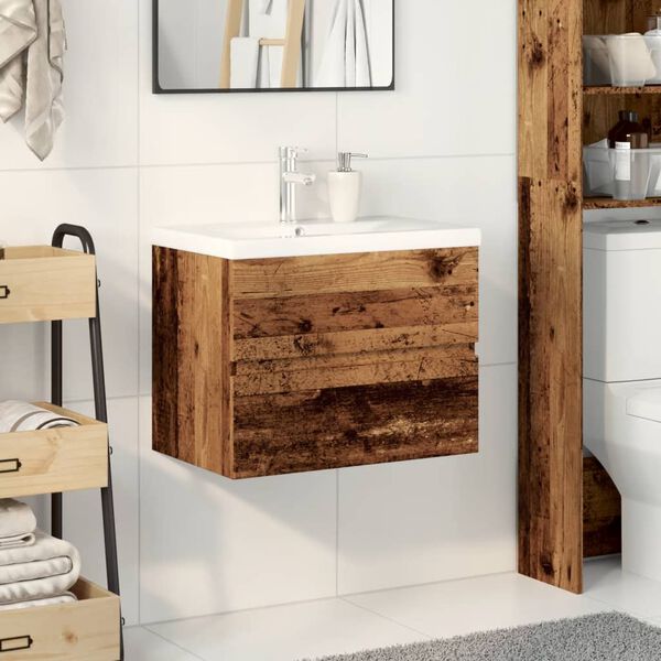 vidaXL Armoire lavabo avec bassin int&eacute;gr&eacute; vieux bois