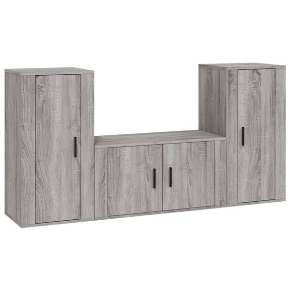vidaXL Ensemble de meubles TV 3 pcs Sonoma gris Bois d'ing&eacute;nierie