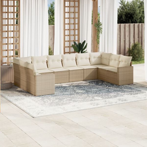 vidaXL Salon de jardin avec coussins 10 pcs beige r&eacute;sine tress&eacute;e